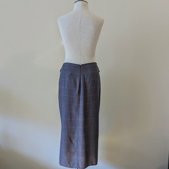 rag & bone Midi Skirt Amber Plaid Gathered Twist Waist Slit Grey Multi 6 NWT - Picture 8 of 13